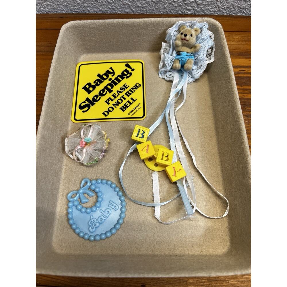Vintage Baby Nursery Decor Lot Bell Sign Teddy Clip Blocks Retro Collectible